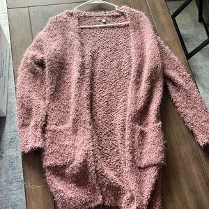 Cozy Pink open front tunic length boutique cardigan